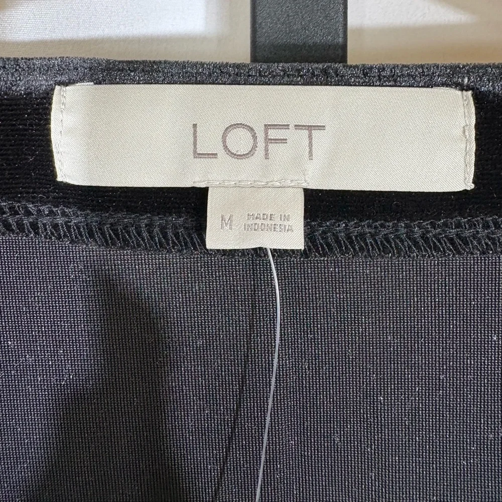 NWT LOFT | Velour Wrap Top Puff Sleeve Solid Black Size Medium